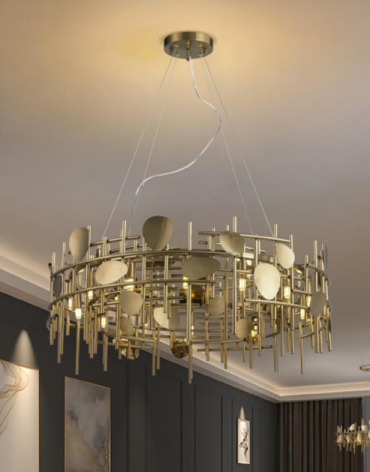 Lustre Suspendu Cercle Doré Design Artistique